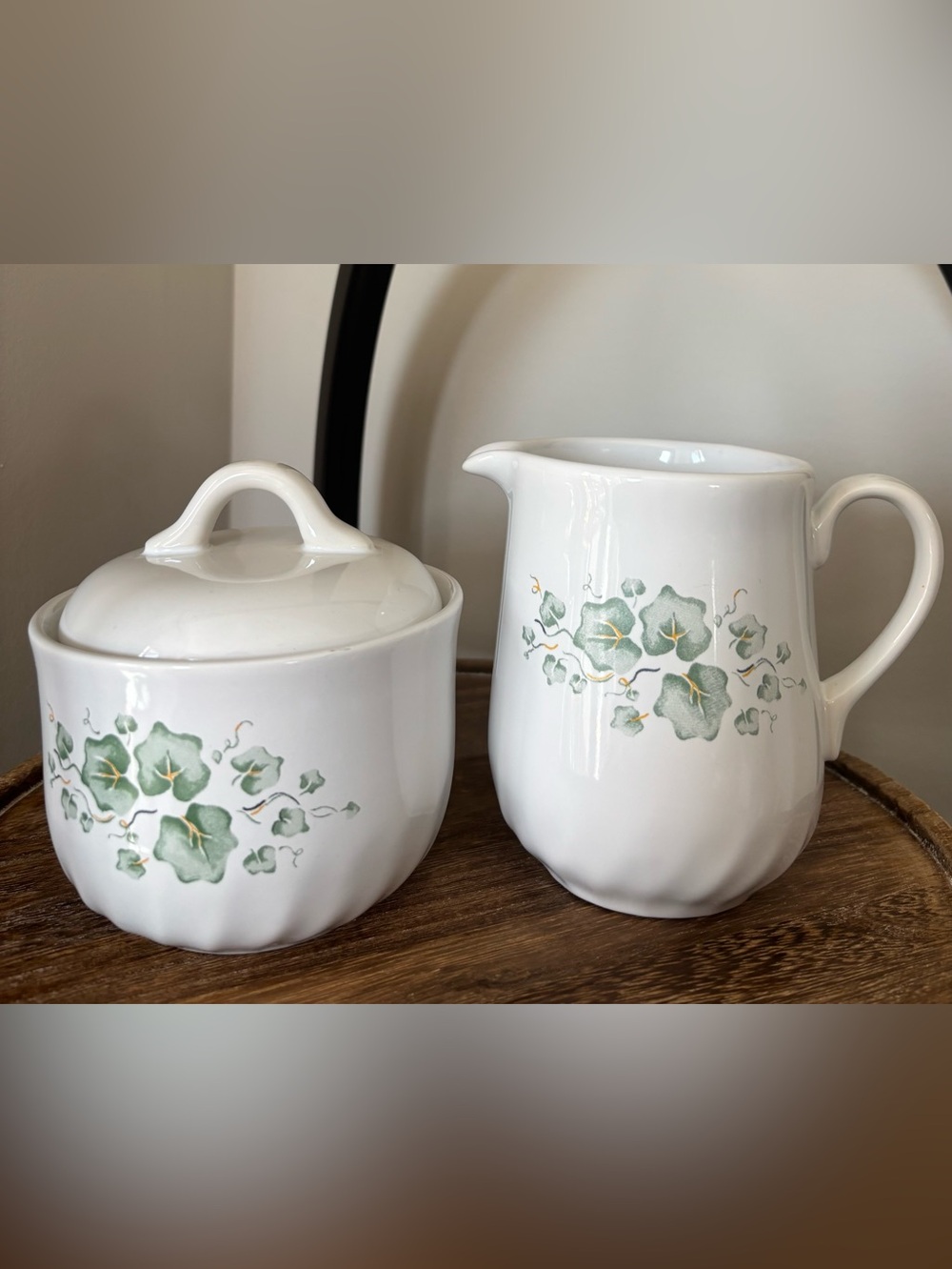 Vintage Corelle Coordinates Cream and Sugar Set in Callaway Green Ivy pattern